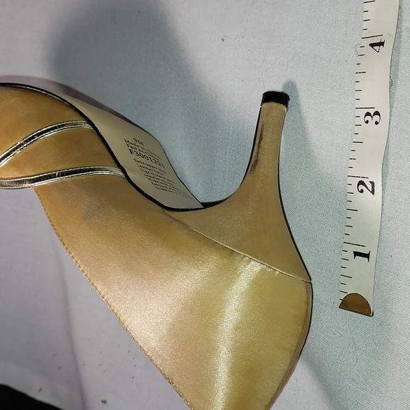 Gold Satin Upper Leather Sole Women's Shoes Open Toe Criss Cross Design - Picture 4 of 10